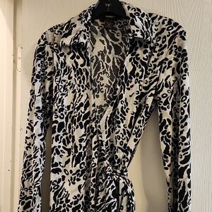 Express Black and White Animal Print Midi Dress
